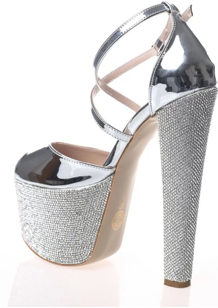 Kadın Moda Şık Gold Ayna Ökçe Poli Taş Yüksek Topuk Topuklu Düğün Nişan Gece Abiye Ayakkabı fırsatları