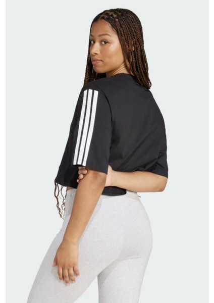 Essentials 3-Stripes Kadın Pamuklu Siyah Rahat Kesim T-Shirt