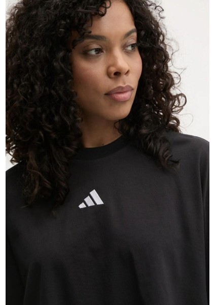 Essentials 3-Stripes Kadın Pamuklu Siyah Rahat Kesim T-Shirt modelleri