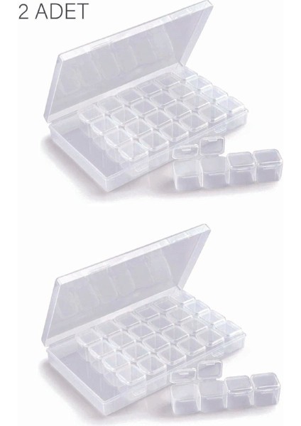 28 Bölmeli Miyuki Boncuk Kutusu, Beyaz, 10.5X17X2.5 Cm, 2 Adet