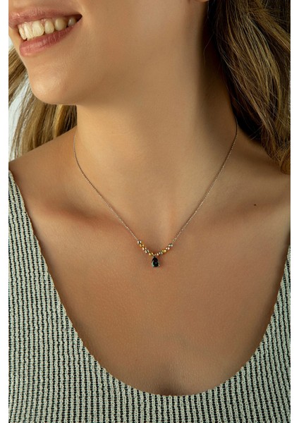 925 Ayar Gümüş Tek Damla Sultanit Taşlı Renkli Dorika Detaylı Top Zincirli Kolye fiyatları