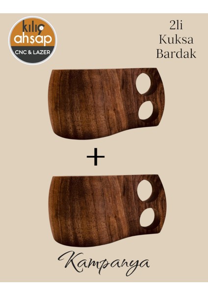 Ahşap 2li Kuksa Bardak - Kuksa Bardak- Bardak -Ahşap Bardak