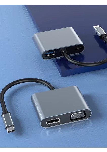 4in1 Çoklu Dönüştürücü Type-C Girişli 4K HDMI VGA USB Type-C Çıkışları Çevirici fırsatları