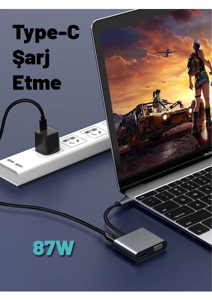 4in1 Çoklu Dönüştürücü Type-C Girişli 4K HDMI VGA USB Type-C Çıkışları Çevirici indirimleri