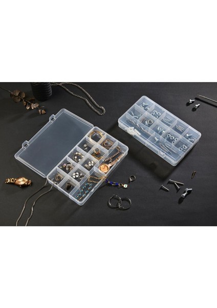 Şeffaf 2 Bölmeli Takı ve Dikiş Kutusu, Organizer, Düzenleyici, Kapaklı, Turuncu modelleri