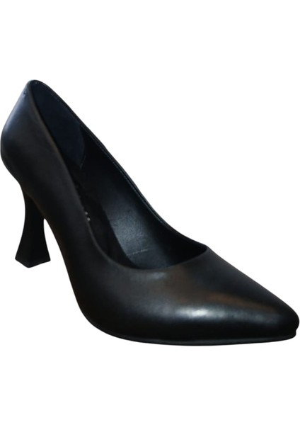 Hakiki Gerçek Orjinal Deri Siyah Stiletto 9cm Kadeh Topuk Yükseliği Kadın Ayakkabı