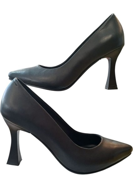 Hakiki Gerçek Orjinal Deri Siyah Stiletto 9cm Kadeh Topuk Yükseliği Kadın Ayakkabı fiyatları