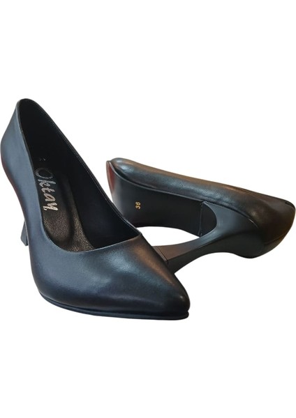 Hakiki Gerçek Orjinal Deri Siyah Stiletto 9cm Kadeh Topuk Yükseliği Kadın Ayakkabı fırsatları
