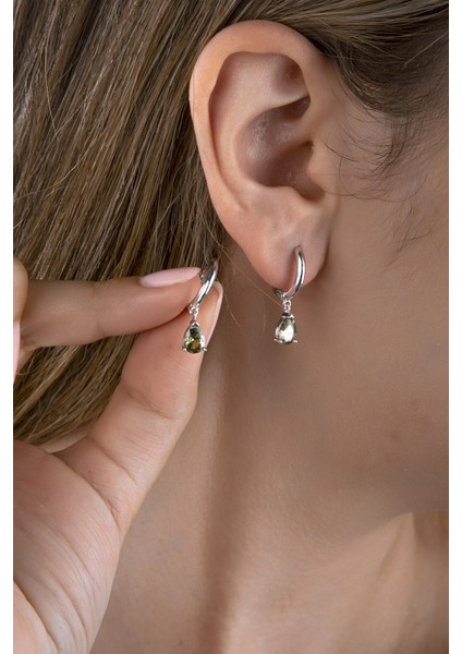 925 Ayar Gümüş Minik Halka Sultanit Damla Taşlı Küpe