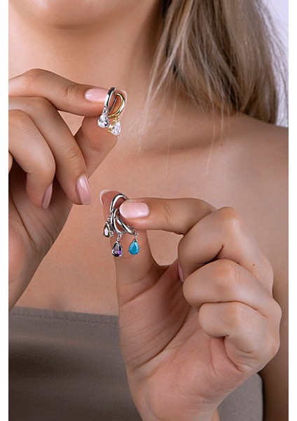 925 Ayar Gümüş Minik Halka Sultanit Damla Taşlı Küpe fiyatları