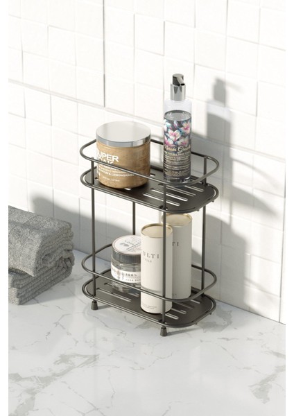 Iki Katlı Mat Siyah Çok Amaçlı Düzenleyici, Banyo ve Mutfak Için Uygun