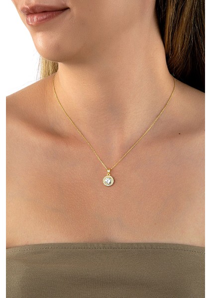 Altın Kaplama 925 Ayar Gümüş Çember Taş Çerçeveli 6mm Taşlı Kolye