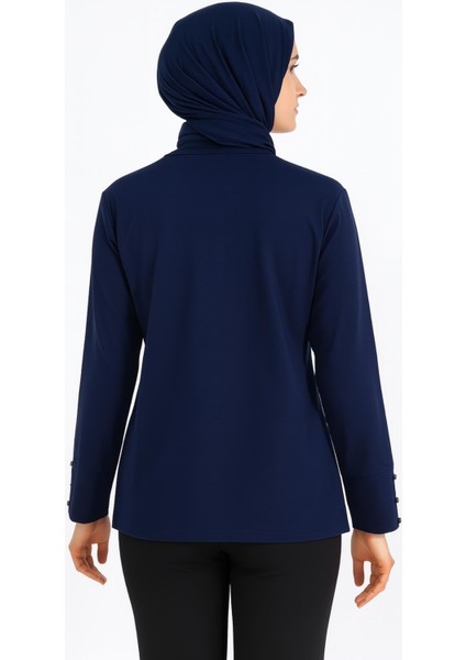 Kadın Simli Cizgi Desenli Mavi Anne Penye Bluz fiyatları