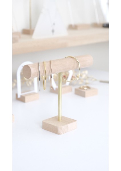 Sarı Ahşap Takı Sergileme Standağı, Şık ve Kullanışlı Vitrin Aksesuarı