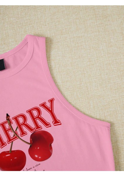 Kadın Pembe "cherry" Baskılı Kolsuz Crop Atlet - Yazlık Sokak Stili fiyatları