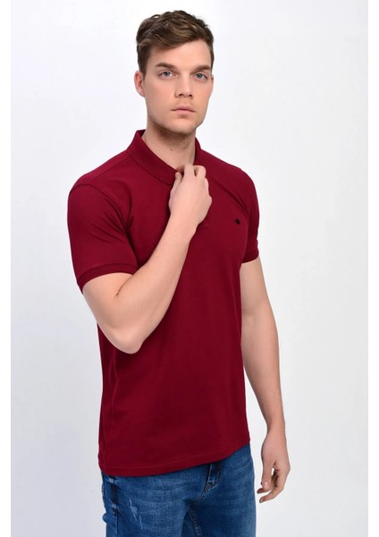 Erkek Bordo Polo Yaka Likralı T-Shirt T621