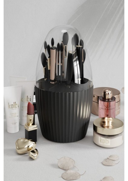 7 Bölmeli Siyah Makyaj Fırçası ve Kozmetik Organizer, Şeffaf Kapaklı, Pratik ve Şık fiyatları