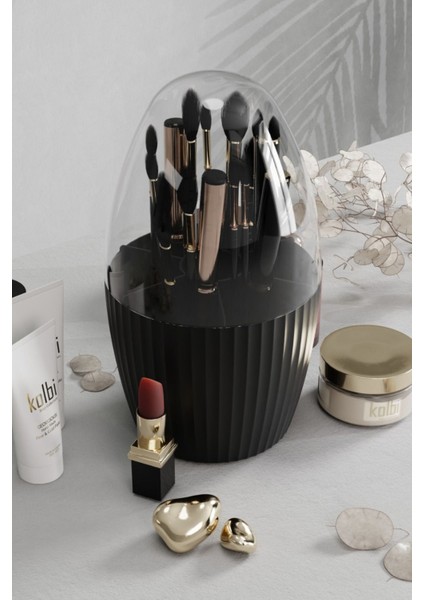 7 Bölmeli Siyah Makyaj Fırçası ve Kozmetik Organizer, Şeffaf Kapaklı, Pratik ve Şık fırsatları