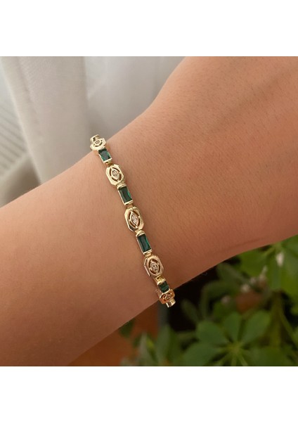 Özel Seri Zümrüt Yeşil Zirkon Taşlı Vip Bileklik