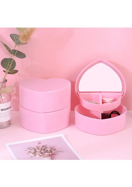 Pembe Kalp Şekilli Takı ve Makyaj Saklama Kutusu, Aynalı Organizer fırsatları