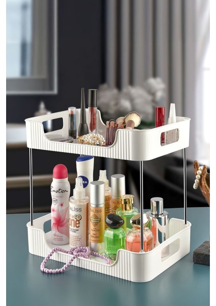 İki Katlı Çok Amaçlı Masa Organizer, Banyo, Mutfak, Ofis ve Makyaj Düzenleyici