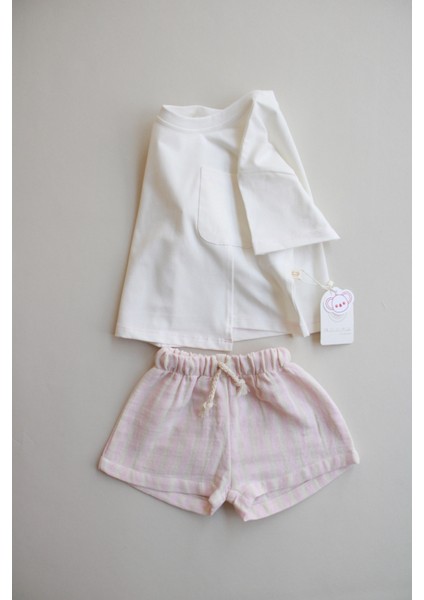 Pembe Kontrast Dikişli Asimetrik Şortlu Takım fiyatları