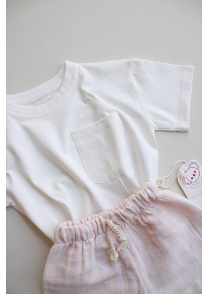 Pembe Kontrast Dikişli Asimetrik Şortlu Takım indirimleri