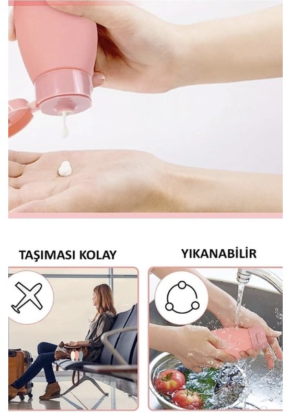 2'li Renkli Doldurulabilir Çantalı 6'lı 60 ml Seyahat Şişe Seti modelleri