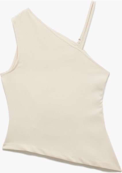 Yeni Sezon Asimetrik Yaka Kolsuz Slim Fit Drapeli Bluz fiyatları