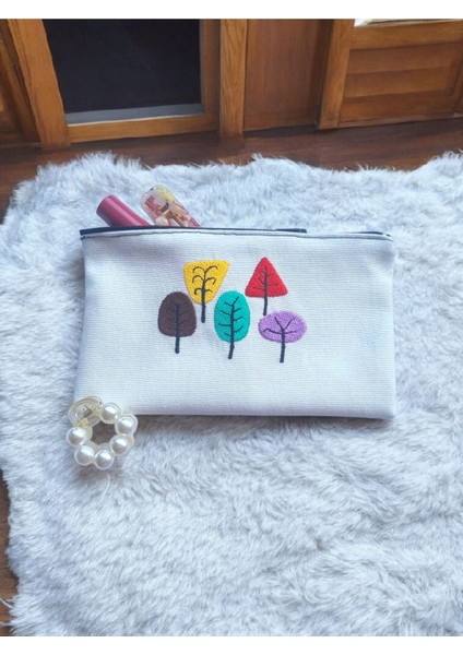 Renkli Ağaç Desenli Mini Makyaj Çantası 12X20 Cm, Şık ve Hafif Tasarım
