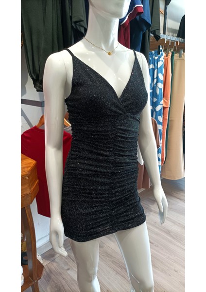 Simli Büzgü Model Mini Gece Elbisesi fırsatları