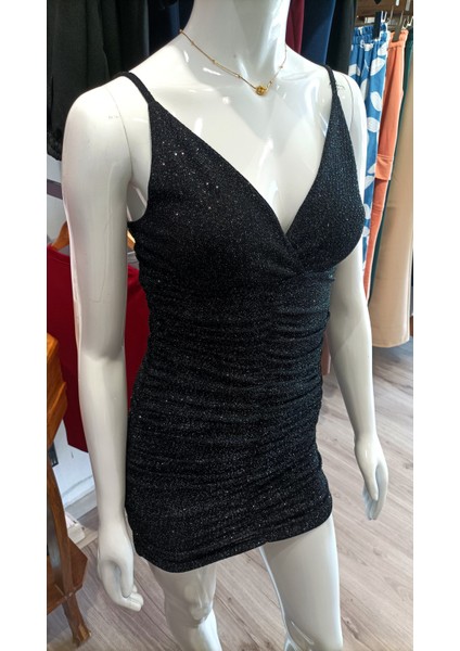 Simli Büzgü Model Mini Gece Elbisesi