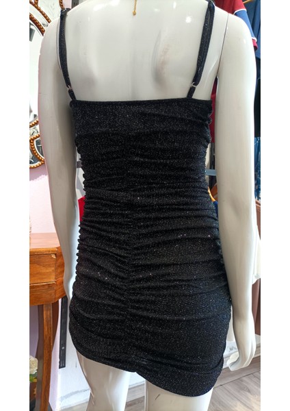 Simli Büzgü Model Mini Gece Elbisesi
