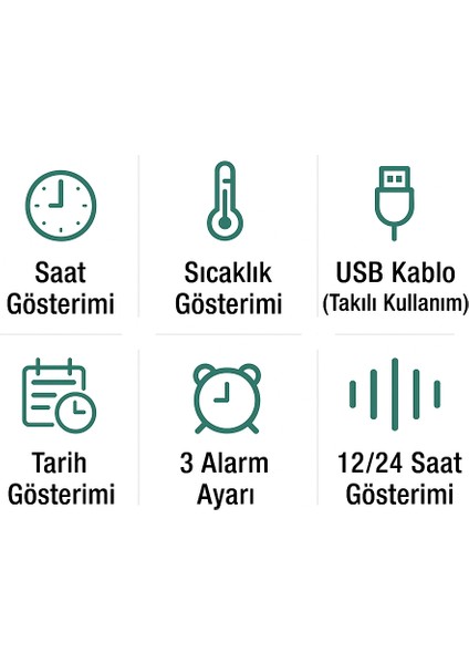 Büyük Ekran LED Dijital Saat – Alarm, Takvim, Sıcaklık, Ayna Yüzeyli Modern Tasarım Masa Üstü