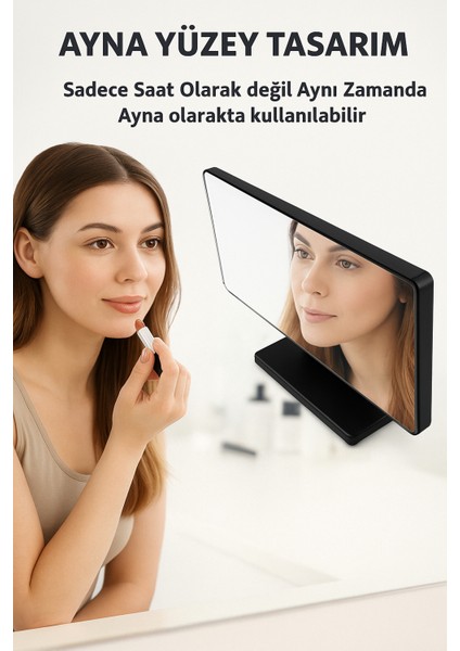 Büyük Ekran LED Dijital Saat – Alarm, Takvim, Sıcaklık, Ayna Yüzeyli Modern Tasarım Masa Üstü