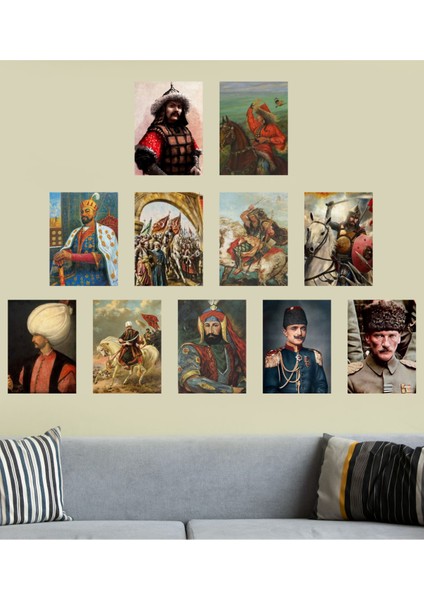 9 Oğlan Türk Lideri Temalı 11 Parça Ahşap Poster