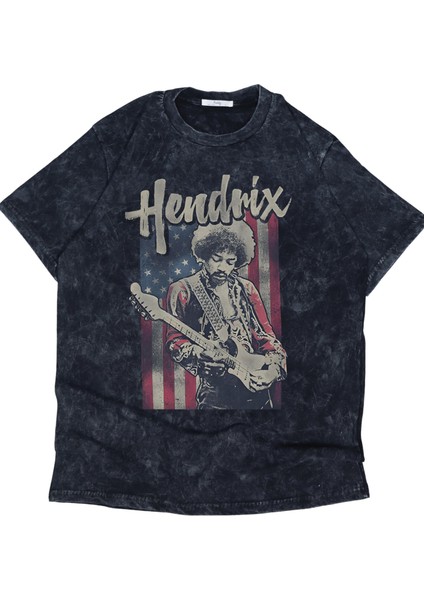 Oversize Vintage Jimi Hendrix Baskılı Yıkamalı T-Shirt, Unisex Rock Band Temalı Tişört