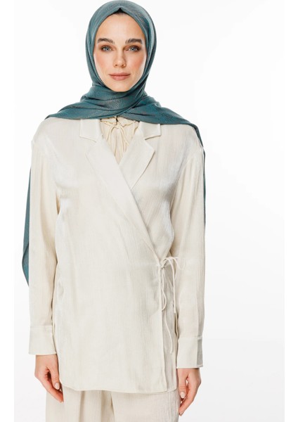 Mayra Desen Çift Taraflı Şal Koyu Gri-Zümrüt