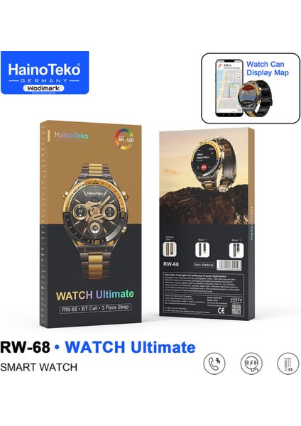 Germany Rw-68 Premium Erkek Akıllı Saat 3 Kordon Arama Sağlık Spor Takip Navigasyon Akıllı Saat Gold fiyatları