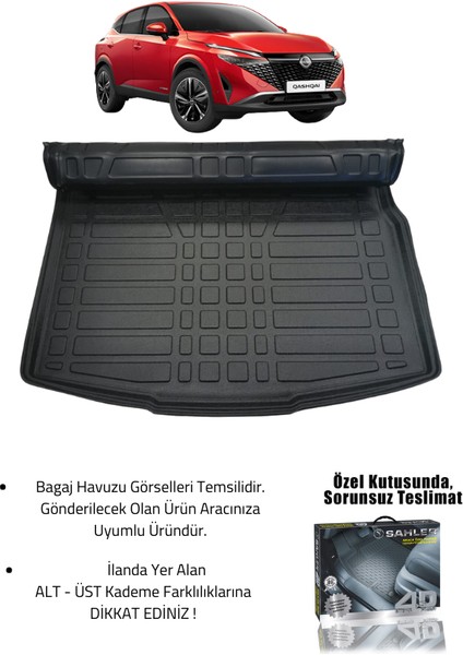 Qashqai E-Power 2022 + Uyumlu 4.5d Premium Havuzlu Oto Paspas ve Liner Marka 3D Ust Bagaj Havuzu fiyatları