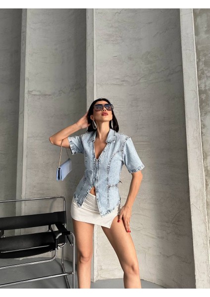 Kısa Kol Fermuarlı Denim Ceket modelleri
