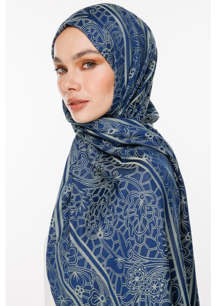 Lavin Desen Çift Taraflı Şal Lacivert-Su Yeşili