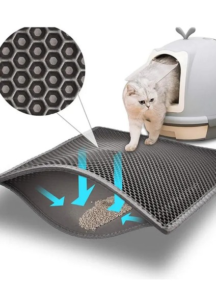 Elekli Kedi Tuvalet Önü Kedi Kum Paspası Gri Delikli Kedi Tuvaleti Kedi Kumu Paspası