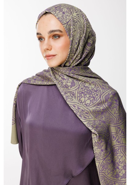 Morocco Desen Çift Taraflı Şal Zeytin-Mor