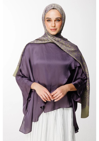 Morocco Desen Çift Taraflı Şal Zeytin-Mor modelleri