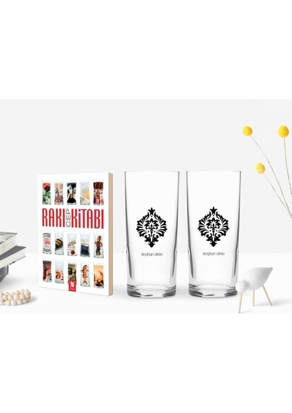 Renkli Baskılı Kişiye Özel Ikili Içki Bardağı ve Cep Kitabı Hediye Seti