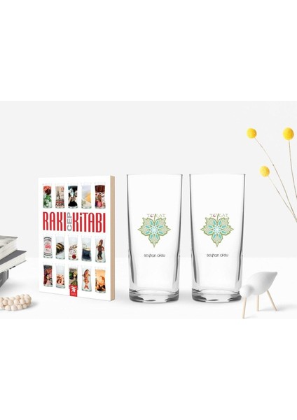 Renkli Tokat Tasarımlı Ikili Rakı Bardağı ve Cep Kitabı Hediye Seti