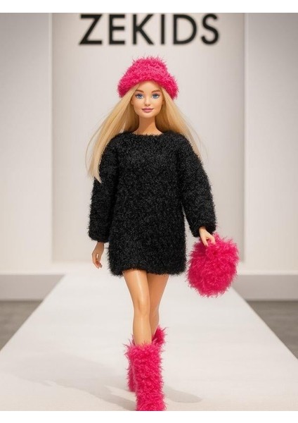 Barbie Bebek Için El Örgüsü Kazak Çanta Şapka Ayakkabı Dörtlü Set(Barbie Bebek Dahil Değildir) fiyatları