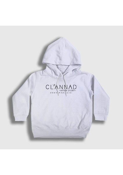 Unisex Çocuk Beyaz Logo Anime Clannad After Story Kapüşonlu Sweatshirt