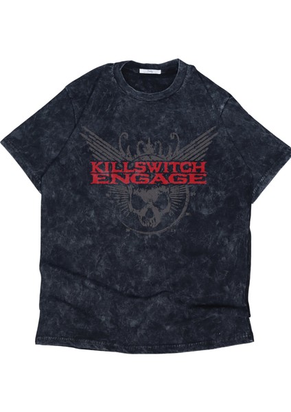 Oversize Killswitch Engage Baskılı Yıkamalı T-Shirt, Unisex Rock Band Temalı Retro Tişört